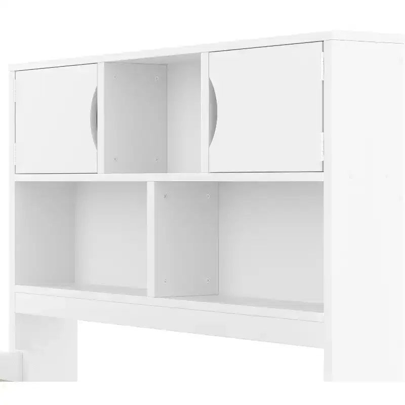Cadre de lit plateforme capitaine double avec bibliothèques de rangement, étagères, armoire et 4 tiroirs - ModernLuxe