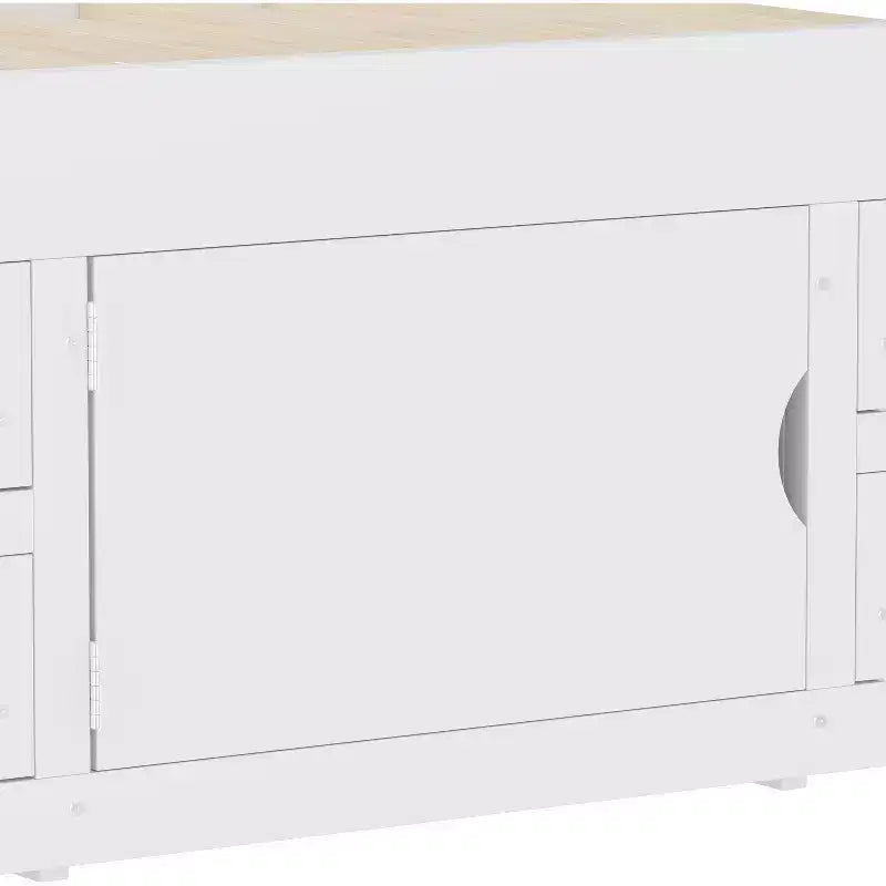 Cadre de lit plateforme capitaine double avec bibliothèques de rangement, étagères, armoire et 4 tiroirs - ModernLuxe