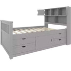 Cadre de lit plateforme capitaine double avec bibliothèques de rangement, étagères, armoire et 4 tiroirs - ModernLuxe