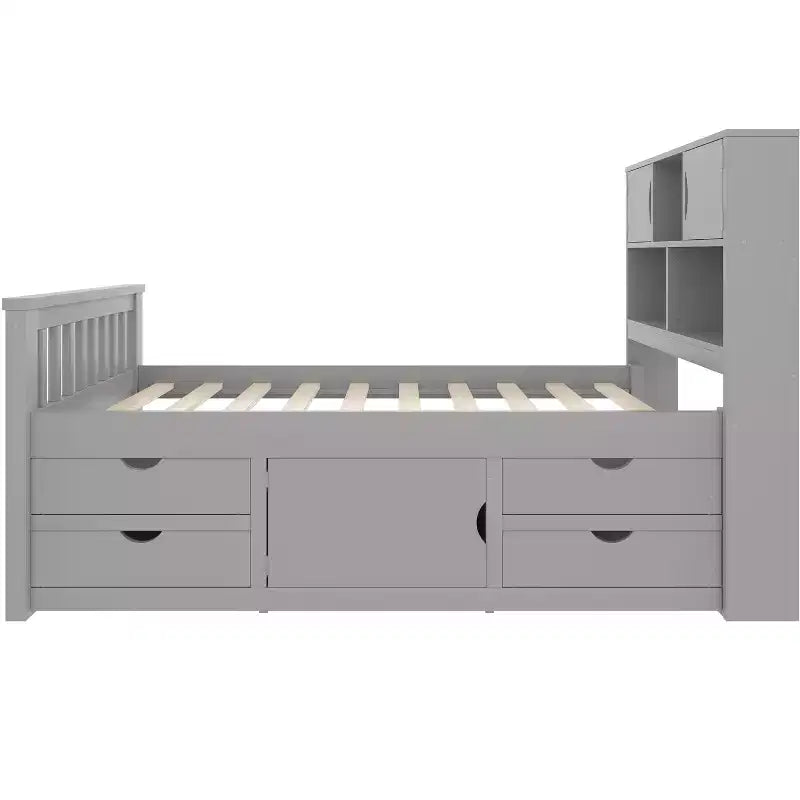 Cadre de lit plateforme capitaine double avec bibliothèques de rangement, étagères, armoire et 4 tiroirs - ModernLuxe