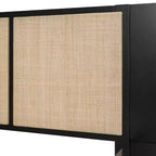 Cadre de lit Queen Size en bois massif avec 2 tables de chevet, lit plateforme élégant en rotin et bois combiné avec lampes - ModernLuxe