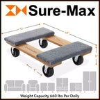 Diable de déménagement robuste Sure-Max, paquet de 2, bois dur de qualité supérieure avec roulettes pivotantes, capacité totale de 600 kg