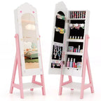 Costway Coiffeuse Enfant Maquillage Princesse Table et Chaise avec Armoire à Bijoux Blanc/Rose