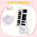Costway Coiffeuse Enfant Maquillage Princesse Table et Chaise avec Armoire à Bijoux Blanc/Rose