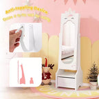 Costway Coiffeuse Enfant Maquillage Princesse Table et Chaise avec Armoire à Bijoux Blanc/Rose