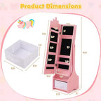 Costway Coiffeuse Enfant Maquillage Princesse Table et Chaise avec Armoire à Bijoux Blanc/Rose