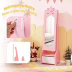 Costway Coiffeuse Enfant Maquillage Princesse Table et Chaise avec Armoire à Bijoux Blanc/Rose