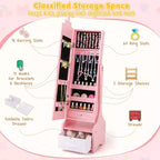 Costway Coiffeuse Enfant Maquillage Princesse Table et Chaise avec Armoire à Bijoux Blanc/Rose