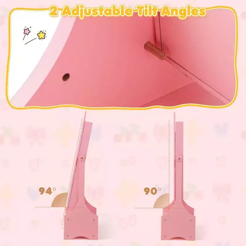Costway Coiffeuse Enfant Maquillage Princesse Table et Chaise avec Armoire à Bijoux Blanc/Rose