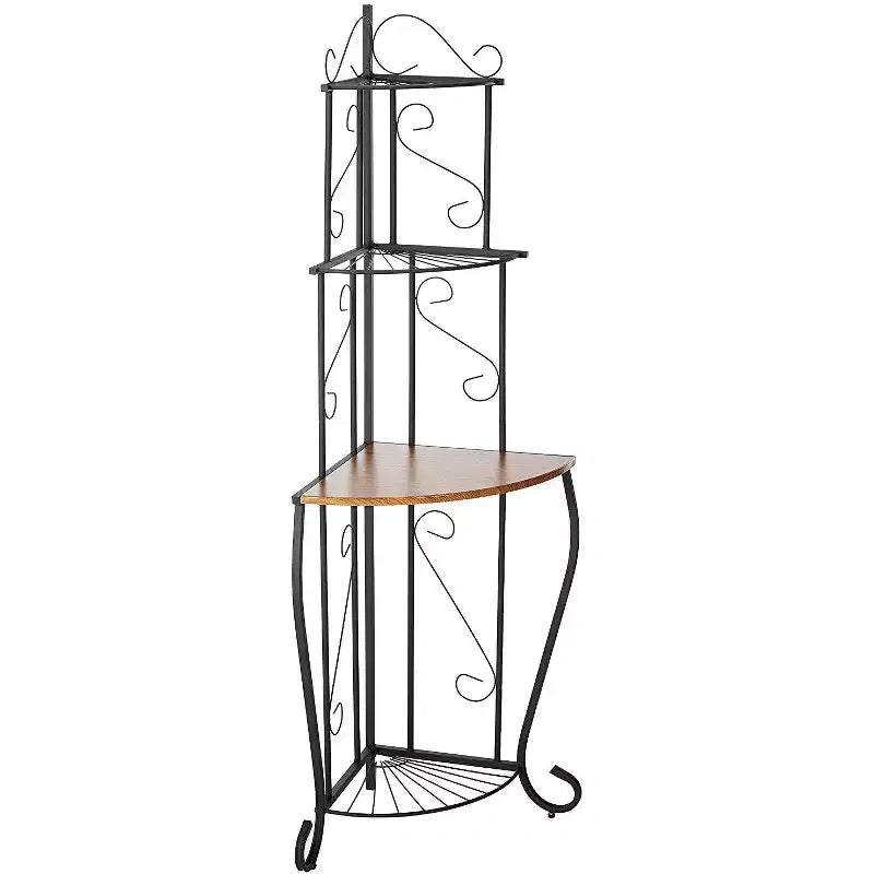 Kings Brand Furniture Adom Étagère de cuisine d'angle 4 niveaux avec étagères finition bois de noyer, noir