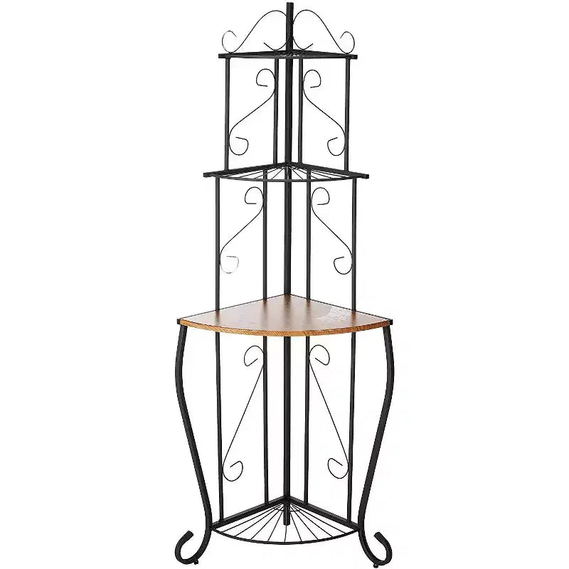 Kings Brand Furniture Adom Étagère de cuisine d'angle 4 niveaux avec étagères finition bois de noyer, noir