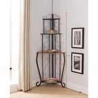 Kings Brand Furniture Adom Étagère de cuisine d'angle 4 niveaux avec étagères finition bois de noyer, noir