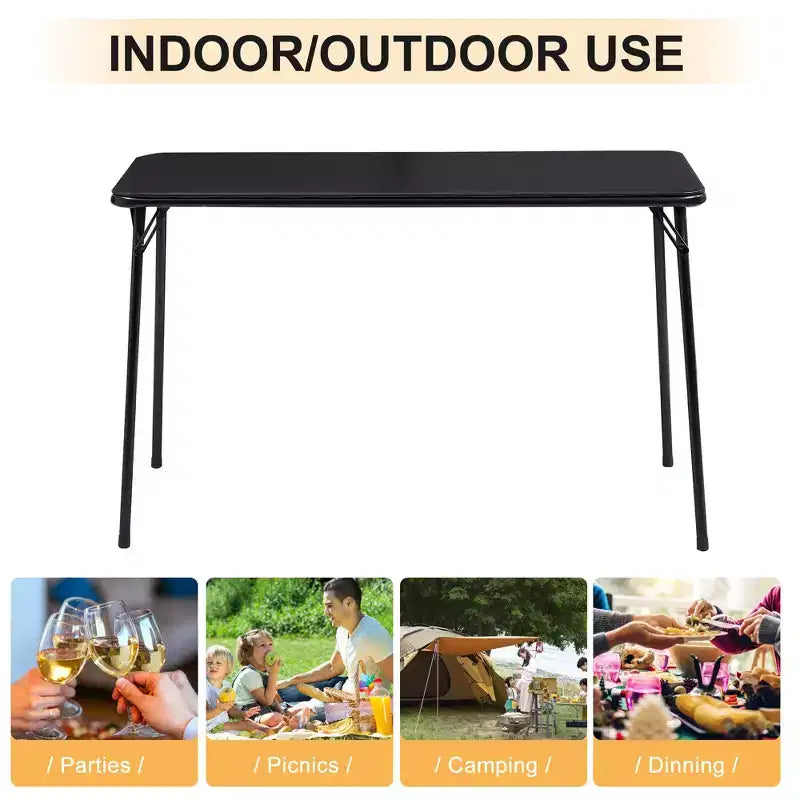 VECELO Table Pliante en Plastique de 122 cm avec Sac de Rangement, Table Portable Robuste pour Intérieur/Extérieur avec Poignée/Verrou pour Pique-nique, Noire