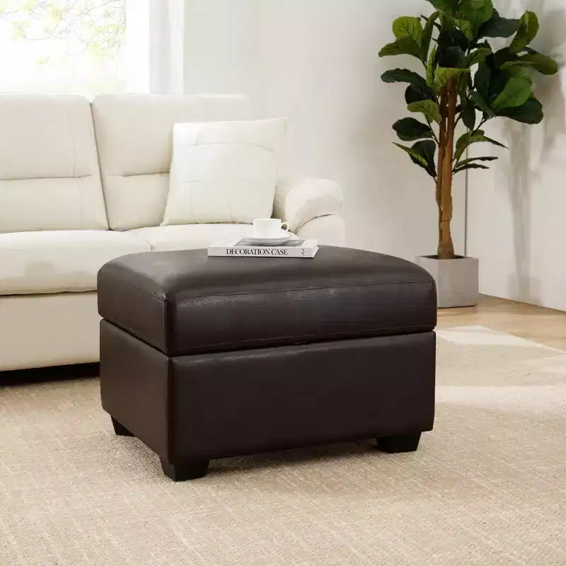 Ottoman carré en similicuir avec rangement, repose-pieds, table basse pour salon-Morden Fort