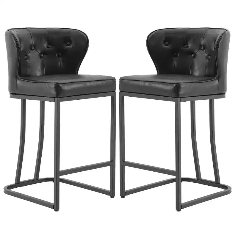 HYLEORY Tabourets de bar hauteur comptoir 24'' Lot de 2 tabourets de bar en cuir, chaises de bar modernes rembourrées avec dossier pour comptoir de cuisine, noir