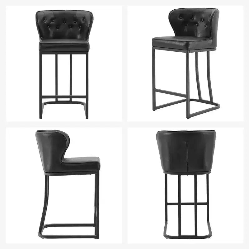 HYLEORY Tabourets de bar hauteur comptoir 24'' Lot de 2 tabourets de bar en cuir, chaises de bar modernes rembourrées avec dossier pour comptoir de cuisine, noir