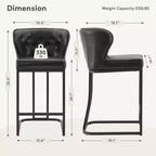 HYLEORY Tabourets de bar hauteur comptoir 24'' Lot de 2 tabourets de bar en cuir, chaises de bar modernes rembourrées avec dossier pour comptoir de cuisine, noir