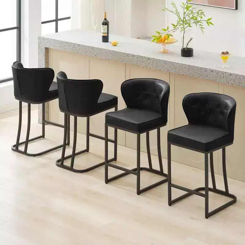 HYLEORY Tabourets de bar hauteur comptoir 24'' Lot de 2 tabourets de bar en cuir, chaises de bar modernes rembourrées avec dossier pour comptoir de cuisine, noir