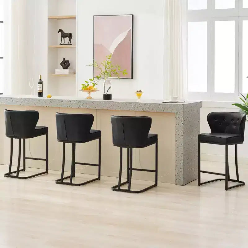 HYLEORY Tabourets de bar hauteur comptoir 24'' Lot de 2 tabourets de bar en cuir, chaises de bar modernes rembourrées avec dossier pour comptoir de cuisine, noir