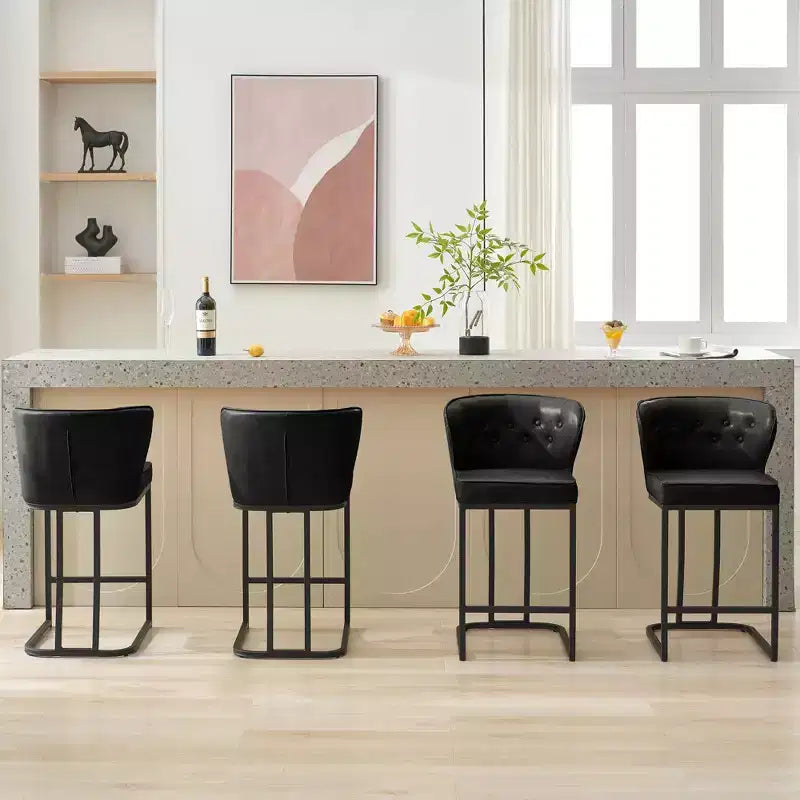 HYLEORY Tabourets de bar hauteur comptoir 24'' Lot de 2 tabourets de bar en cuir, chaises de bar modernes rembourrées avec dossier pour comptoir de cuisine, noir