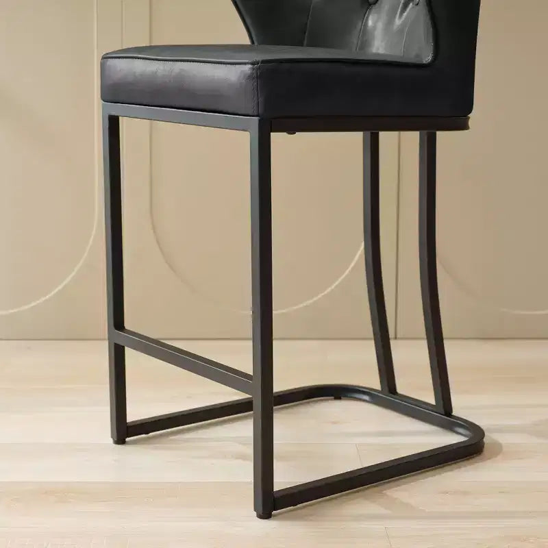 HYLEORY Tabourets de bar hauteur comptoir 24'' Lot de 2 tabourets de bar en cuir, chaises de bar modernes rembourrées avec dossier pour comptoir de cuisine, noir