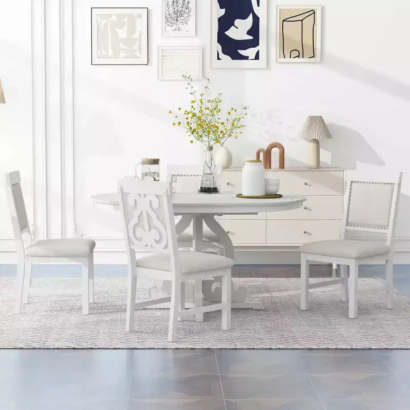Ensemble de salle à manger extensible Whisen Retro 5 pièces avec rallonge de 16 pouces et 4 chaises rembourrées