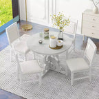 Whisen Retro 5 Piece Extendable Dining Set with 16-inch Leaf and 4 Upholstered Chairs