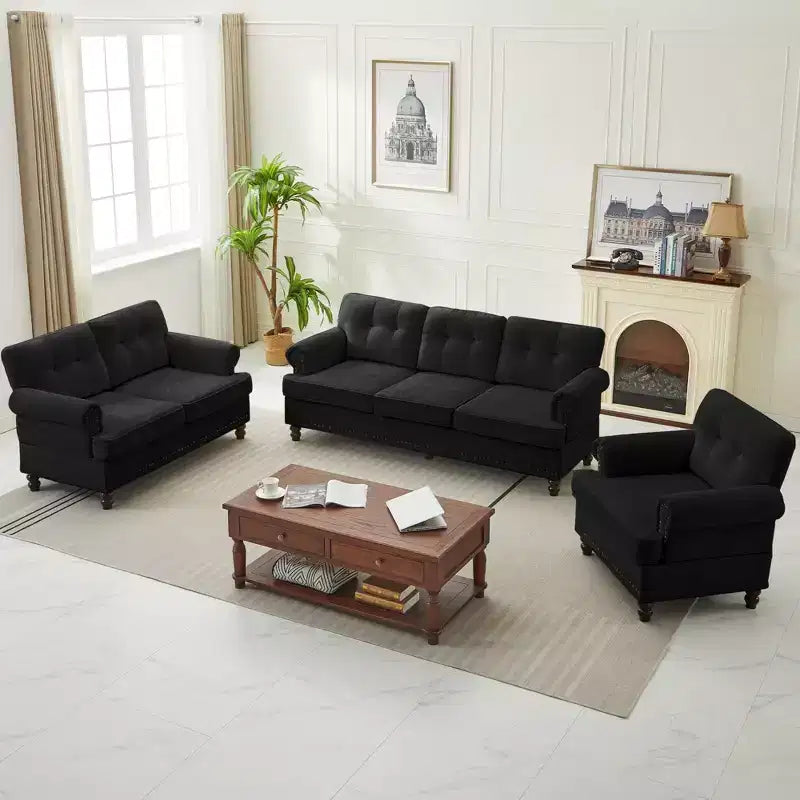 HYLEORY Ensemble de canapé 3 pièces en chenille pour salon avec canapé 3 places, causeuse 2 places, fauteuil simple, canapé rembourré pour salon, bureau