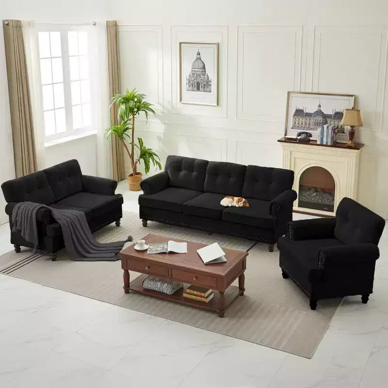 HYLEORY Ensemble de canapé 3 pièces en chenille pour salon avec canapé 3 places, causeuse 2 places, fauteuil simple, canapé rembourré pour salon, bureau