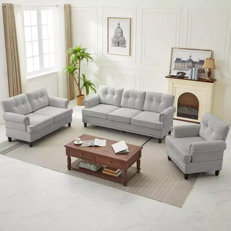HYLEORY Ensemble de canapé 3 pièces en chenille pour salon avec canapé 3 places, causeuse 2 places, fauteuil simple, canapé rembourré pour salon, bureau
