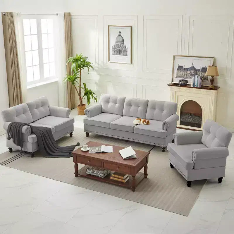 HYLEORY Ensemble de canapé 3 pièces en chenille pour salon avec canapé 3 places, causeuse 2 places, fauteuil simple, canapé rembourré pour salon, bureau