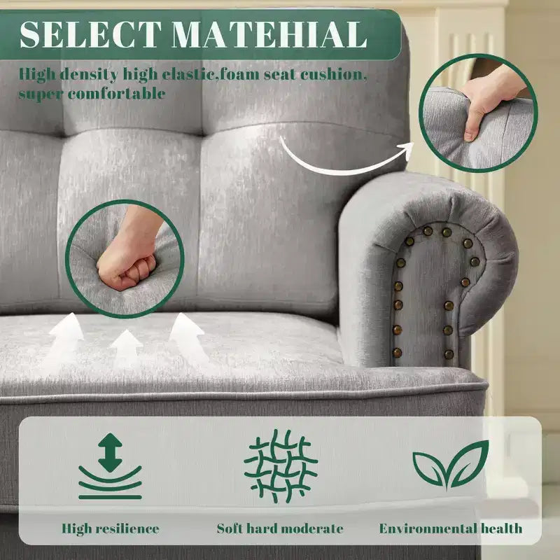 HYLEORY Ensemble de canapé 3 pièces en chenille pour salon avec canapé 3 places, causeuse 2 places, fauteuil simple, canapé rembourré pour salon, bureau