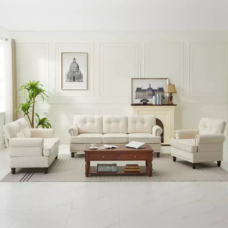 HYLEORY Chenille 3-Pieces Living Room Sofa Set with 3-Seat Couch, 2-Seat Loveseat, Single Sofa Chair, Upholstered Sofa for Living Room, Office