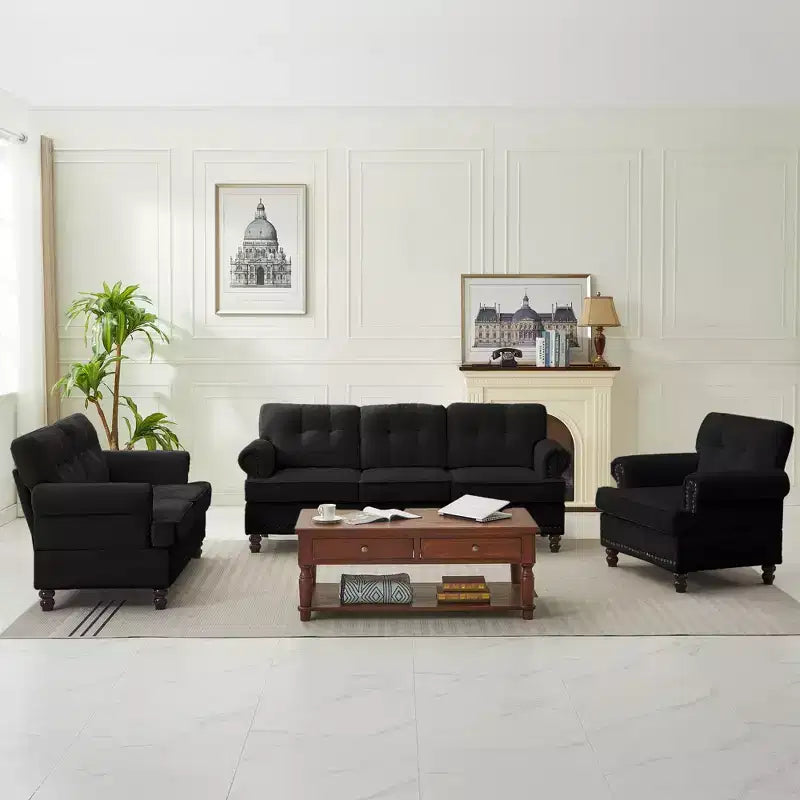 HYLEORY Ensemble de canapé 3 pièces en chenille pour salon avec canapé 3 places, causeuse 2 places, fauteuil simple, canapé rembourré pour salon, bureau