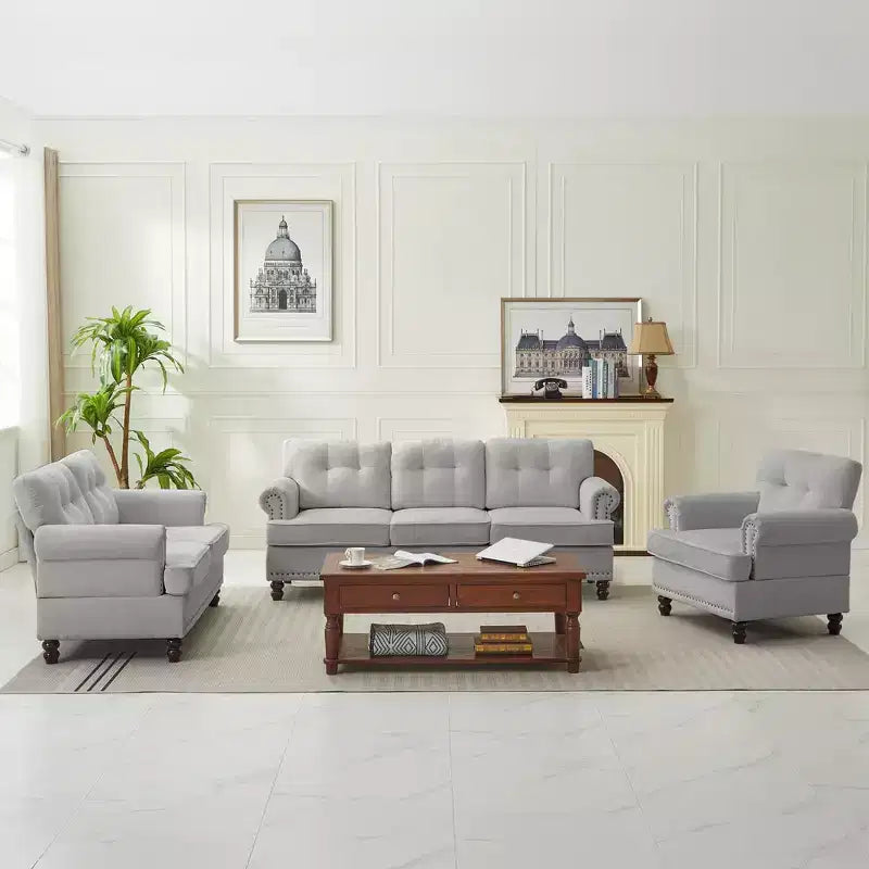 HYLEORY Ensemble de canapé 3 pièces en chenille pour salon avec canapé 3 places, causeuse 2 places, fauteuil simple, canapé rembourré pour salon, bureau