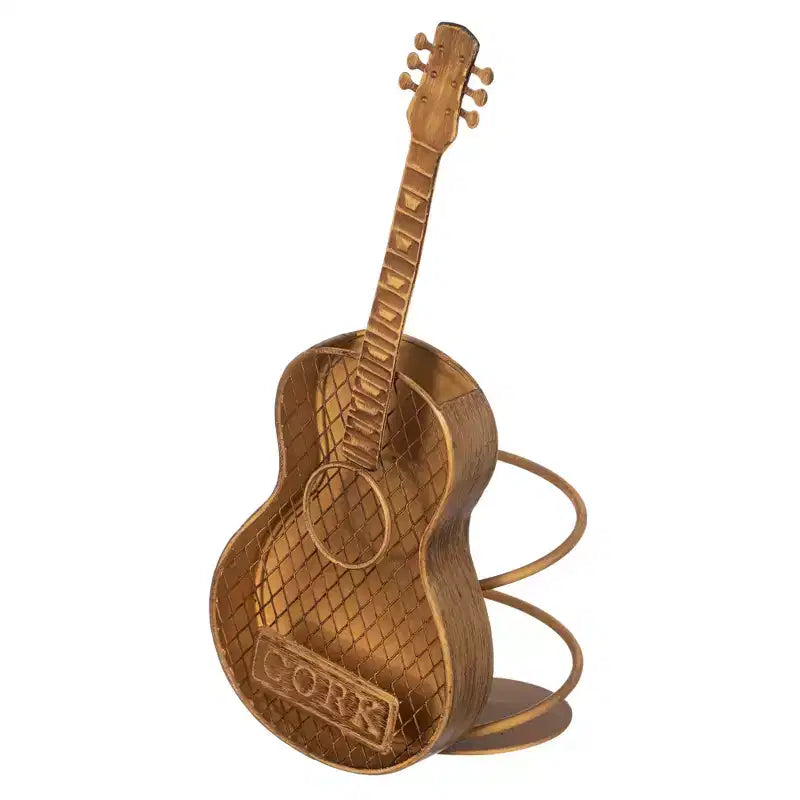 Vintiquewise Support à Bouteille de Vin et à Bouchons en Forme de Guitare en Métal Décoratif – Une Pièce de Décoration Intérieure Unique et un Accessoire de Comptoir
