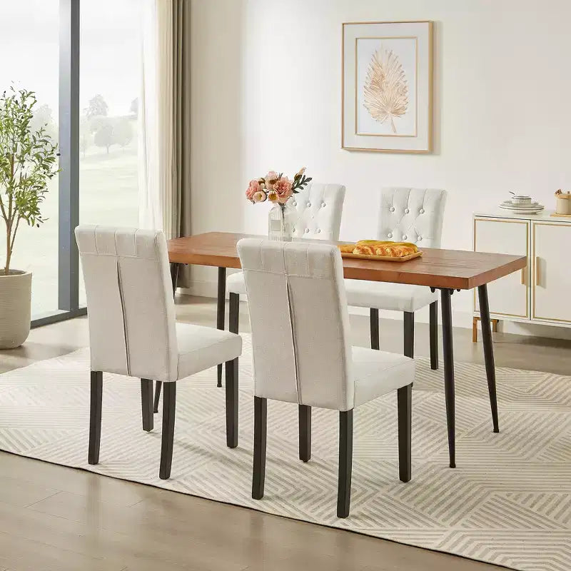VECELO Chaises de salle à manger capitonnées Lot de 2/4/6 Chaises à dossier haut avec boutons touffetés Siège rembourré et pieds en bois d'hévéa Chaises de salle à manger Café/Beige/Gris