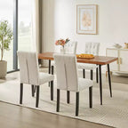 VECELO Chaises de salle à manger capitonnées Lot de 2/4/6 Chaises à dossier haut avec boutons touffetés Siège rembourré et pieds en bois d'hévéa Chaises de salle à manger Café/Beige/Gris