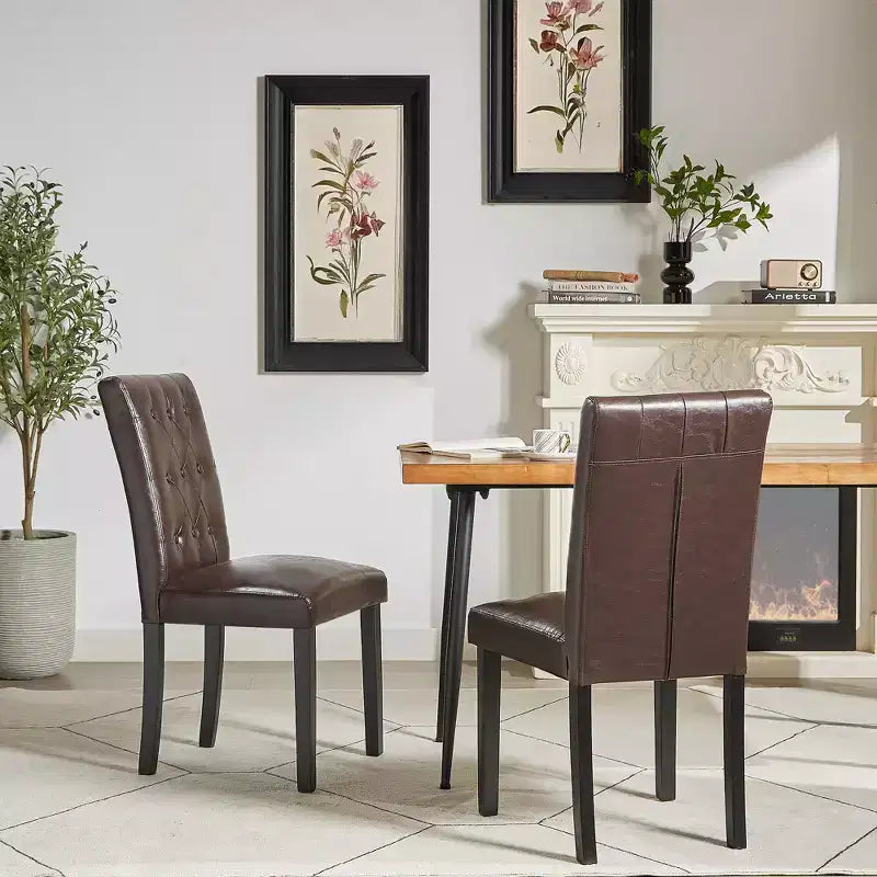 VECELO Chaises de salle à manger capitonnées Lot de 2/4/6 Chaises à dossier haut avec boutons touffetés Siège rembourré et pieds en bois d'hévéa Chaises de salle à manger Café/Beige/Gris