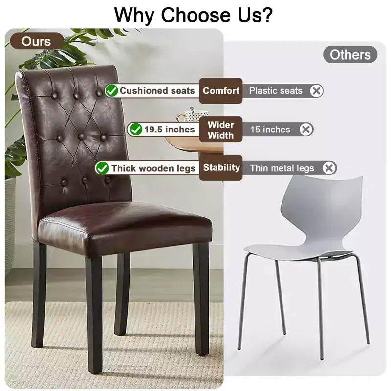 VECELO Chaises de salle à manger capitonnées Lot de 2/4/6 Chaises à dossier haut avec boutons touffetés Siège rembourré et pieds en bois d'hévéa Chaises de salle à manger Café/Beige/Gris