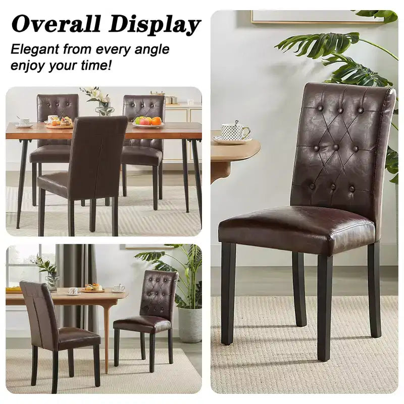 VECELO Chaises de salle à manger capitonnées Lot de 2/4/6 Chaises à dossier haut avec boutons touffetés Siège rembourré et pieds en bois d'hévéa Chaises de salle à manger Café/Beige/Gris