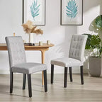 VECELO Chaises de salle à manger capitonnées Lot de 2/4/6 Chaises à dossier haut avec boutons touffetés Siège rembourré et pieds en bois d'hévéa Chaises de salle à manger Café/Beige/Gris