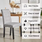 VECELO Chaises de salle à manger capitonnées Lot de 2/4/6 Chaises à dossier haut avec boutons touffetés Siège rembourré et pieds en bois d'hévéa Chaises de salle à manger Café/Beige/Gris