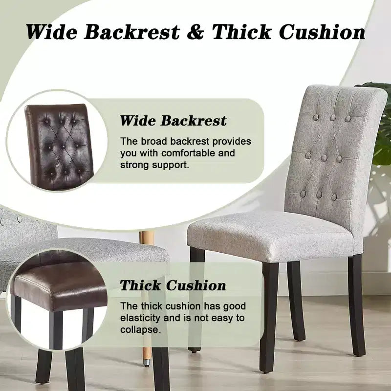 VECELO Chaises de salle à manger capitonnées Lot de 2/4/6 Chaises à dossier haut avec boutons touffetés Siège rembourré et pieds en bois d'hévéa Chaises de salle à manger Café/Beige/Gris