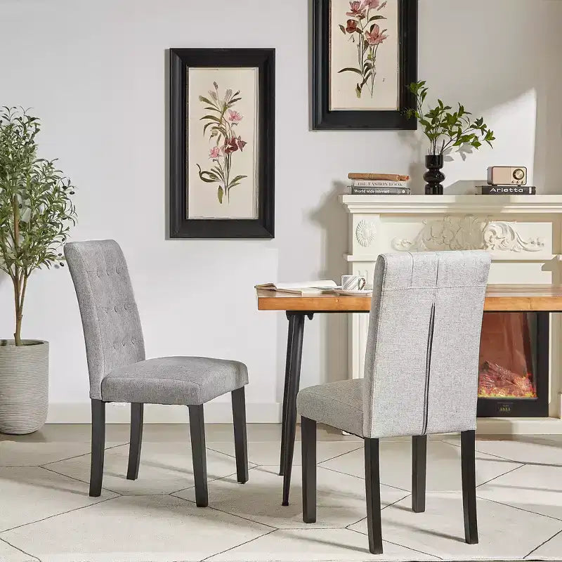 VECELO Chaises de salle à manger capitonnées Lot de 2/4/6 Chaises à dossier haut avec boutons touffetés Siège rembourré et pieds en bois d'hévéa Chaises de salle à manger Café/Beige/Gris