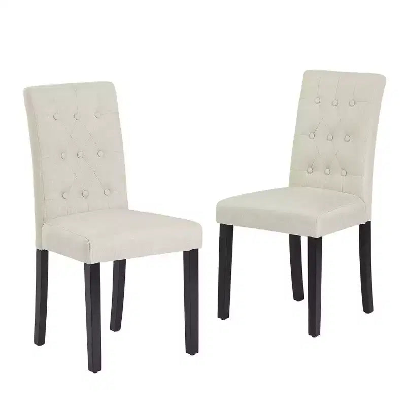 VECELO Chaises de salle à manger capitonnées Lot de 2/4/6 Chaises à dossier haut avec boutons touffetés Siège rembourré et pieds en bois d'hévéa Chaises de salle à manger Café/Beige/Gris