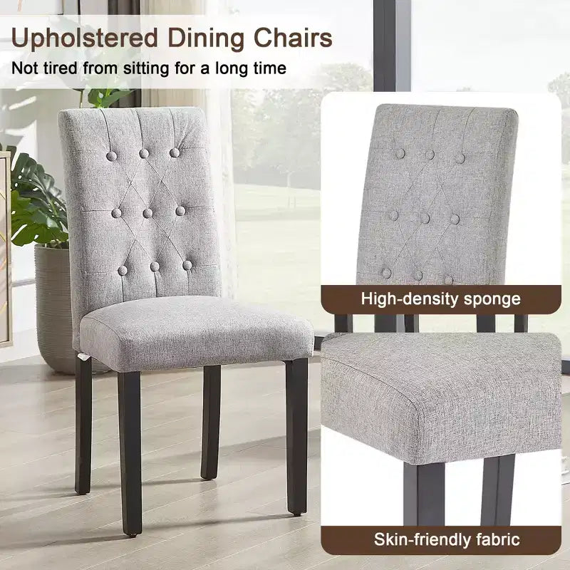 VECELO Chaises de salle à manger capitonnées Lot de 2/4/6 Chaises à dossier haut avec boutons touffetés Siège rembourré et pieds en bois d'hévéa Chaises de salle à manger Café/Beige/Gris