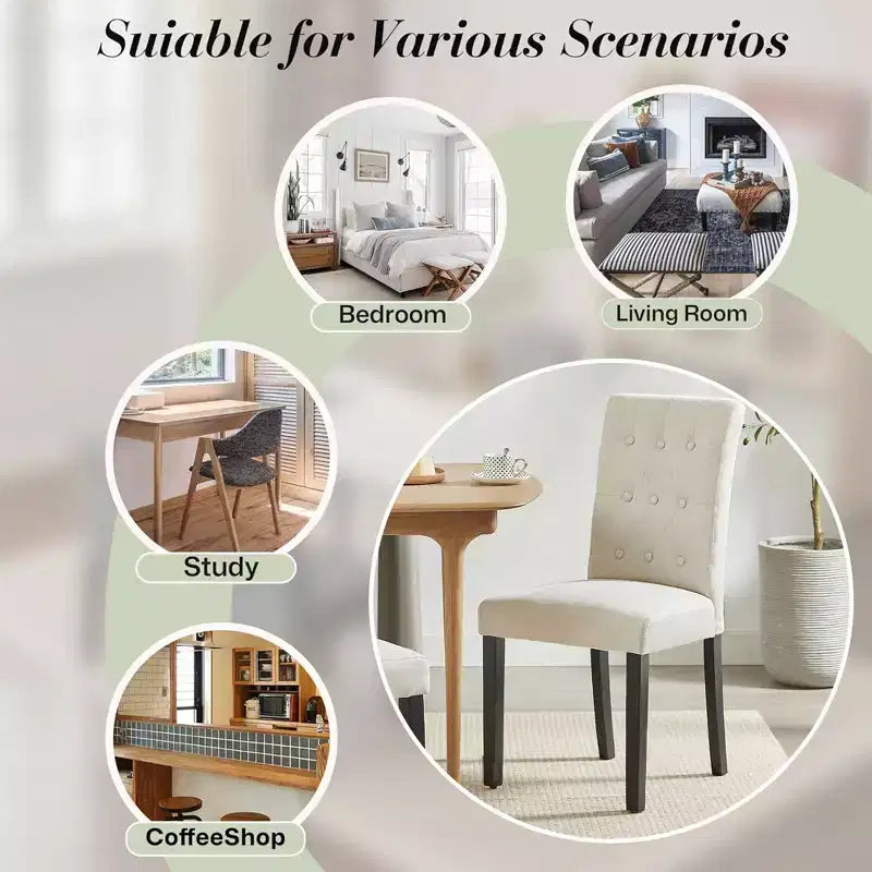 VECELO Chaises de salle à manger capitonnées Lot de 2/4/6 Chaises à dossier haut avec boutons touffetés Siège rembourré et pieds en bois d'hévéa Chaises de salle à manger Café/Beige/Gris