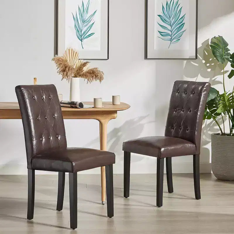VECELO Chaises de salle à manger capitonnées Lot de 2/4/6 Chaises à dossier haut avec boutons touffetés Siège rembourré et pieds en bois d'hévéa Chaises de salle à manger Café/Beige/Gris