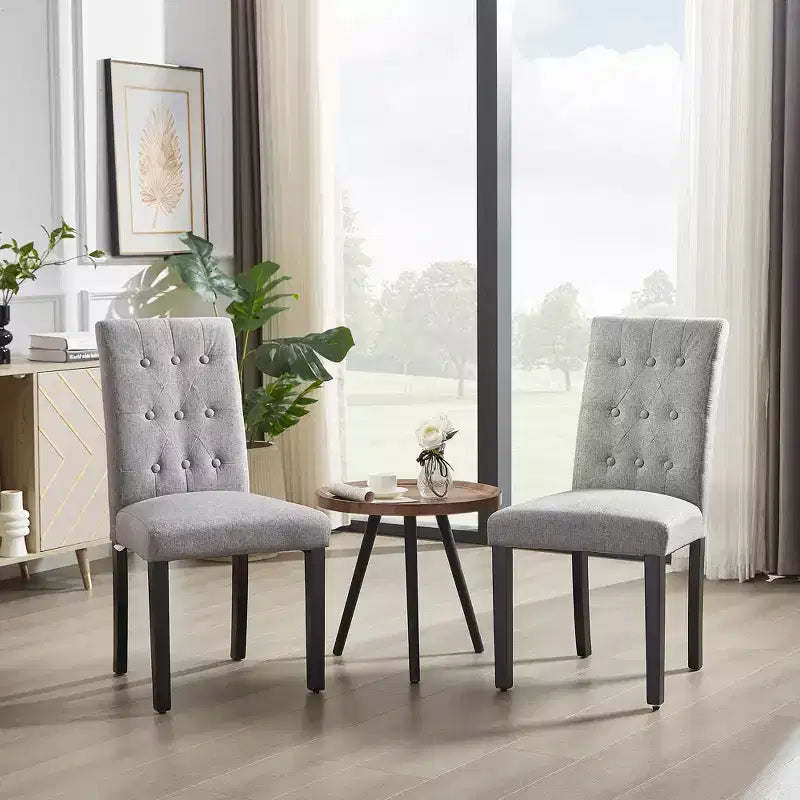 VECELO Chaises de salle à manger capitonnées Lot de 2/4/6 Chaises à dossier haut avec boutons touffetés Siège rembourré et pieds en bois d'hévéa Chaises de salle à manger Café/Beige/Gris